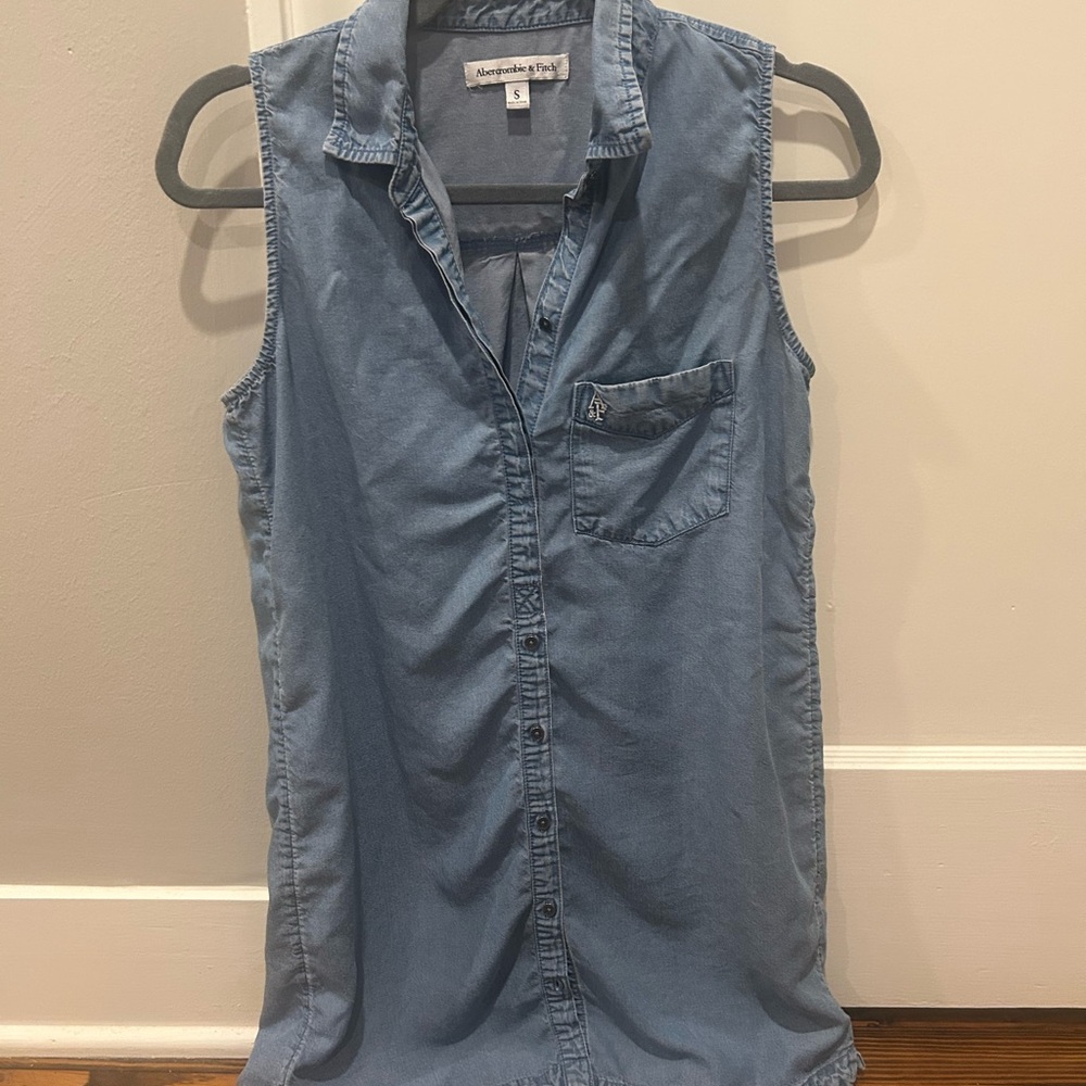 Sleeveless Denim Button-Up Shirt